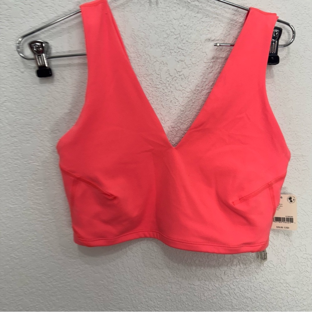 Vibrant Pink V-Neck Crop Top by free people Orange gym yoga unlined stretch Sz S